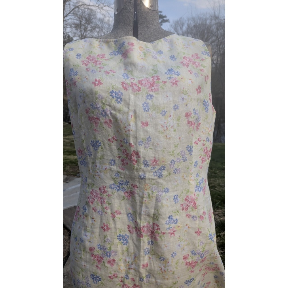 LizSport VTG Floral Sleeveless 100% Linen Dress Sz 16 Cottagecore Boho Coastal